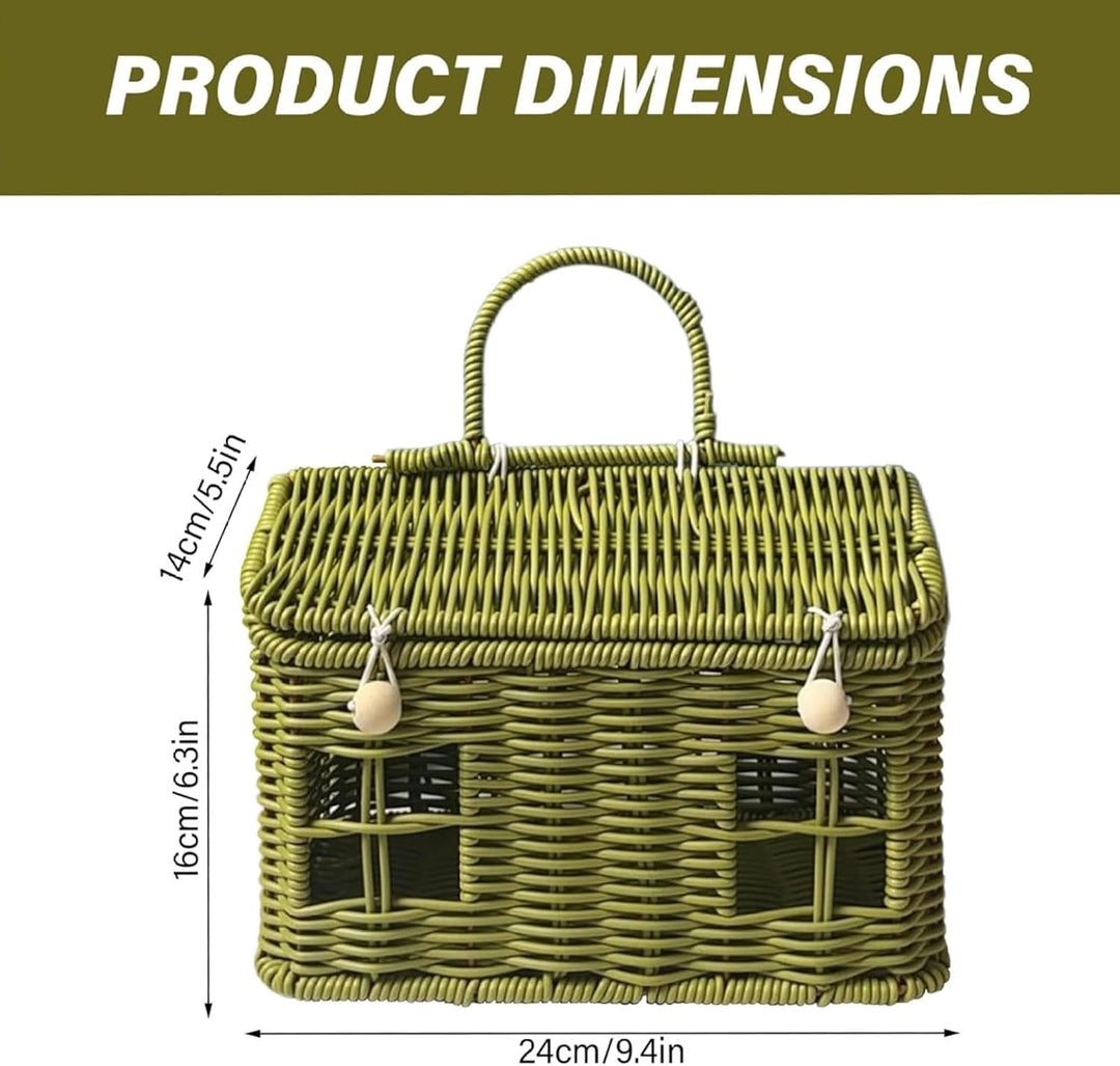 Easter Basket - Woven House Picnic Basket, Multipurpose Storage with Handle and Lid, Decorative Cont