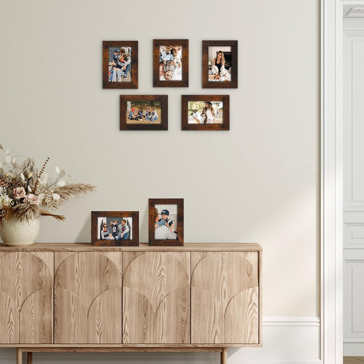 7er-Set rustikale Bilderrahmen für Fotos 10x15cm, Vintage-Stil ideal für Wand- und Tischaufstellung