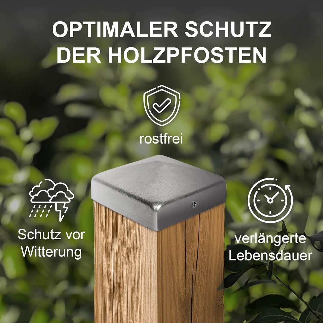 h2i Pfostenkappe | Edelstahl | 201 x 201 mm | 5 Stück | Eckige Abdeckkappe für Garten Holzpfosten Pf