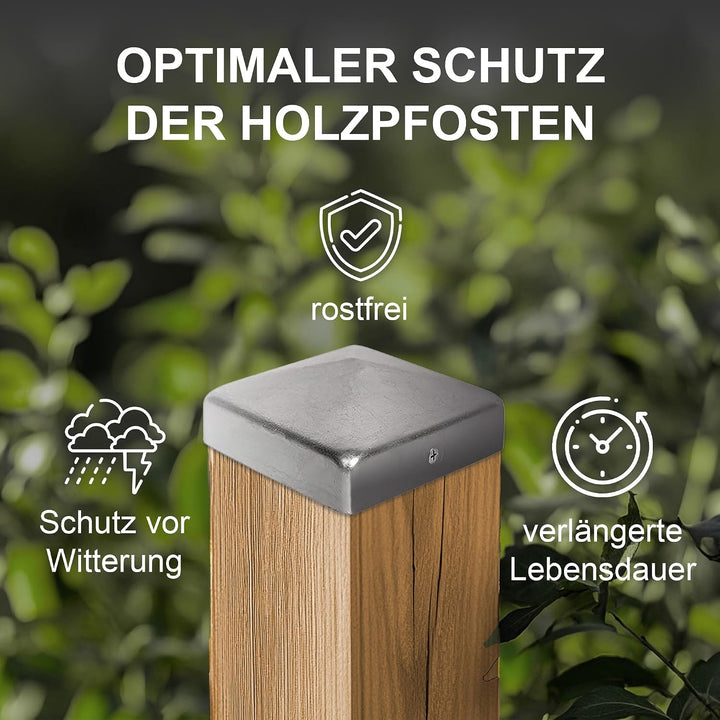 h2i Pfostenkappe | Edelstahl | 201 x 201 mm | 5 Stück | Eckige Abdeckkappe für Garten Holzpfosten Pf