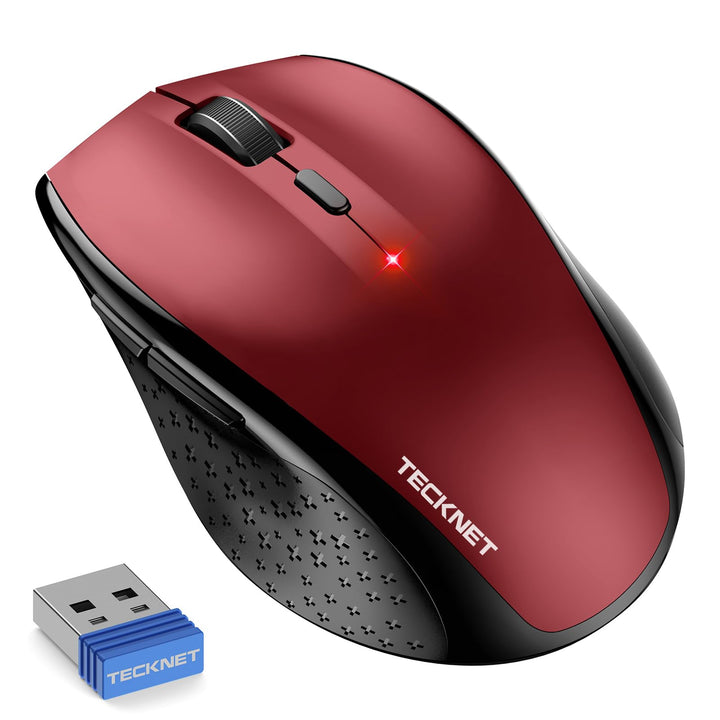 TECKNET Maus Kabellose, 2.4G Optische Funkmaus mit USB Empfänger, Rot, rot