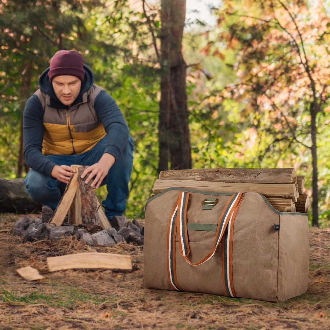 BONTHEE kaminholztasche Kaminholz Holzkorb Tragetasche Brennholztasche Kaminholzträger gewachstes Se