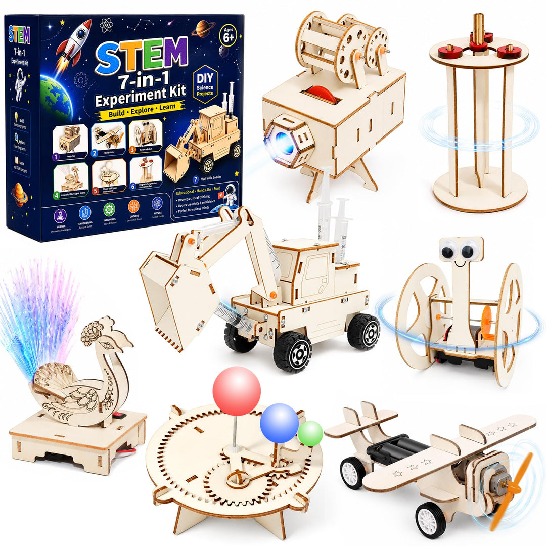 Experimente für Kinder 6+, 7 in 1 Holzbausatz Kinder Experimentierkasten 8, A