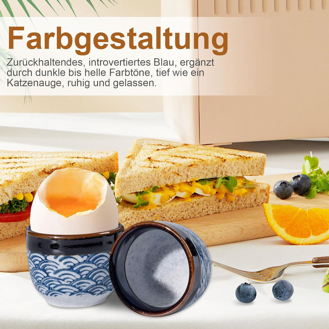 Eierbecher im 6er-Set, Hochwertige Keramik, Design Süsser Schneemann, Porzellan, Eierhalter Geschirr