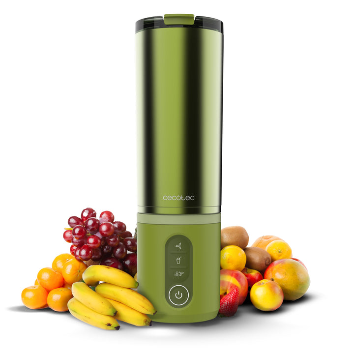 Cecotec Tragbarer Smoothie Maker Power Titanium Shake2Go Olive Steel. 180 W, 600 ml Metallbecher BPA
