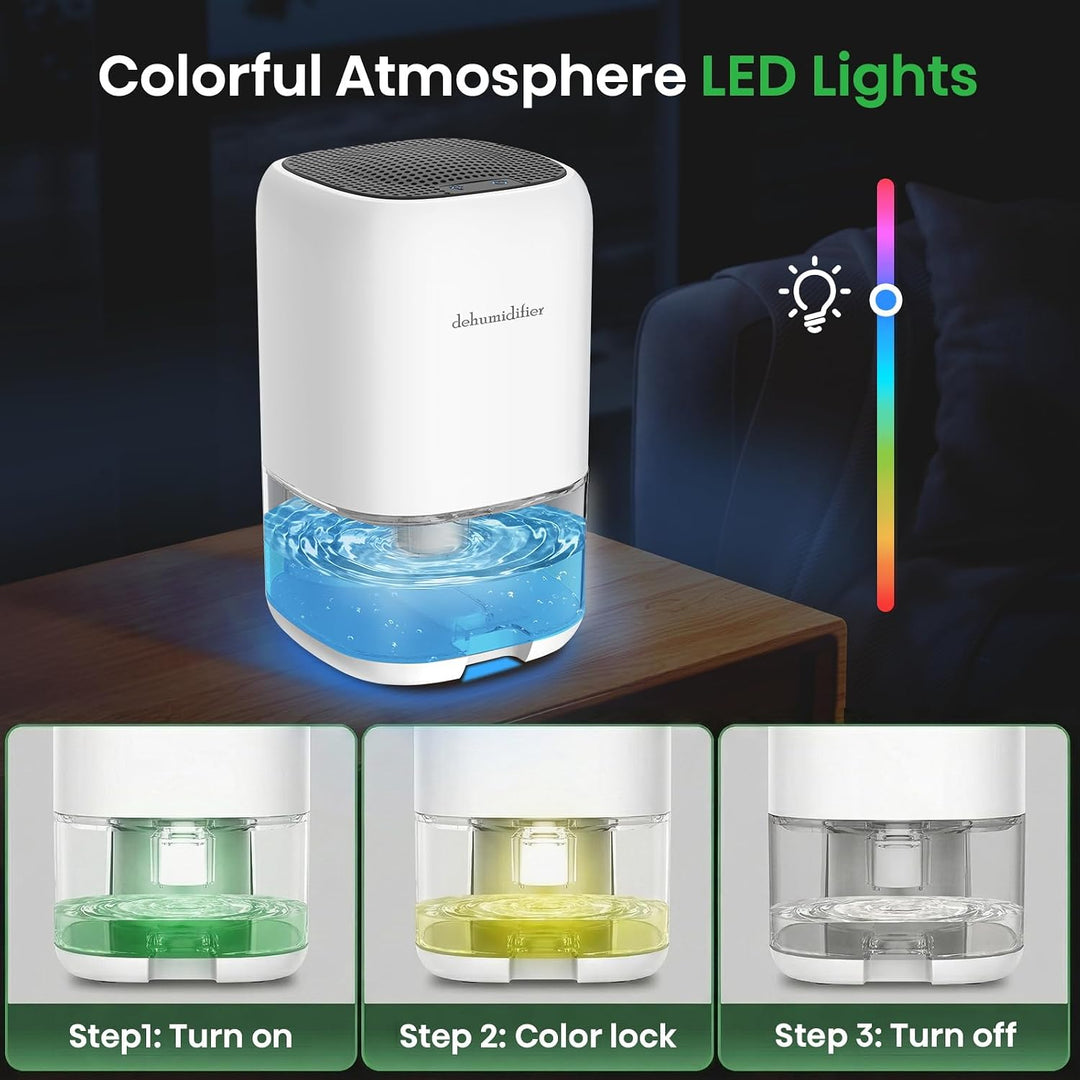 Luftentfeuchter Elektrisch, 1000ml Entfeuchter, Leiser Raumentfeuchter mit Farbiges LED-Licht, Auto