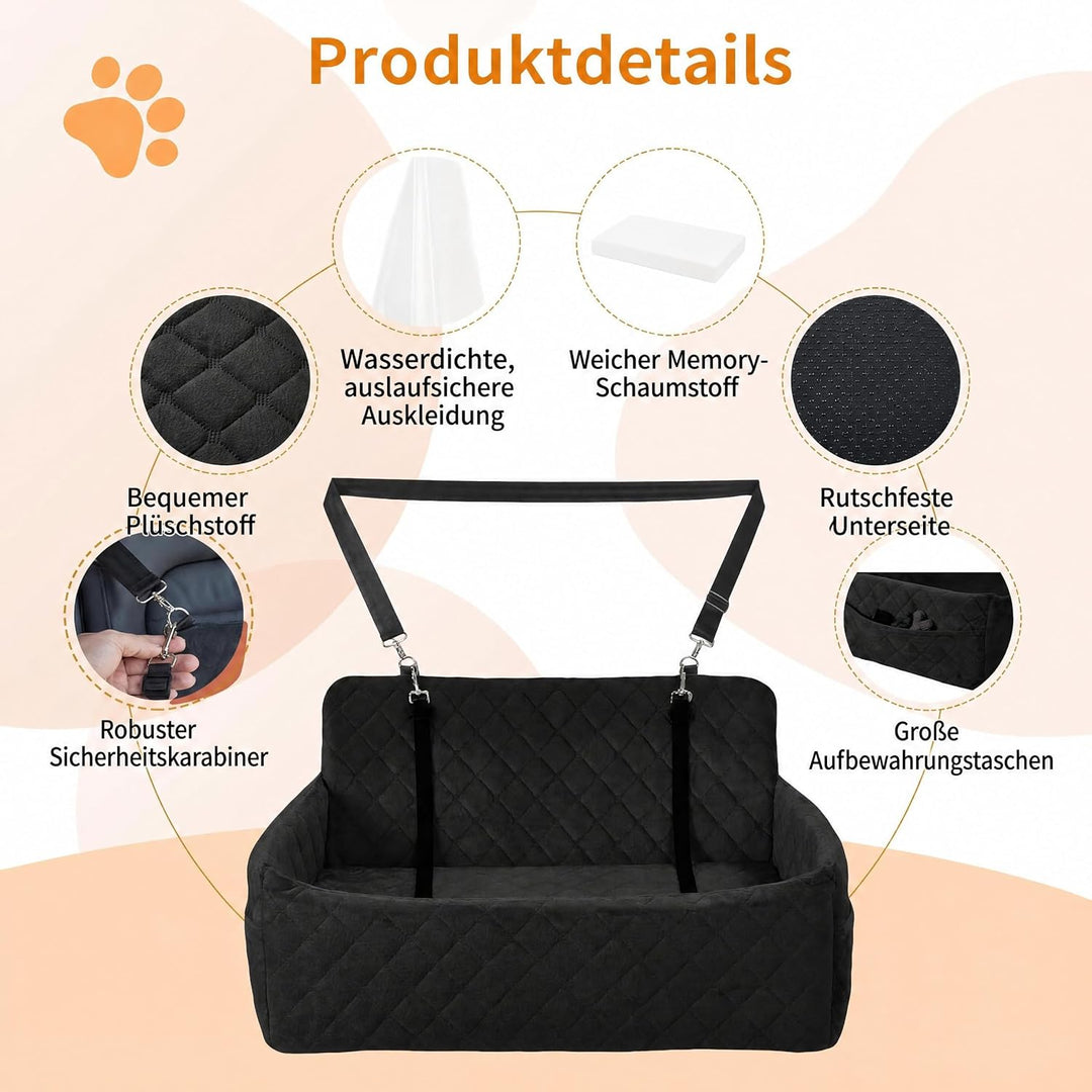 HAUSPROFI Hunde autositz für mittlerer/grosse Hunde, Schwarz, Schwarz