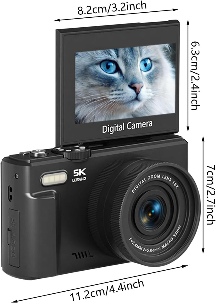 Digitalkamera mit umklappbarem Display 5K Autofokus Vlogging Kamera
