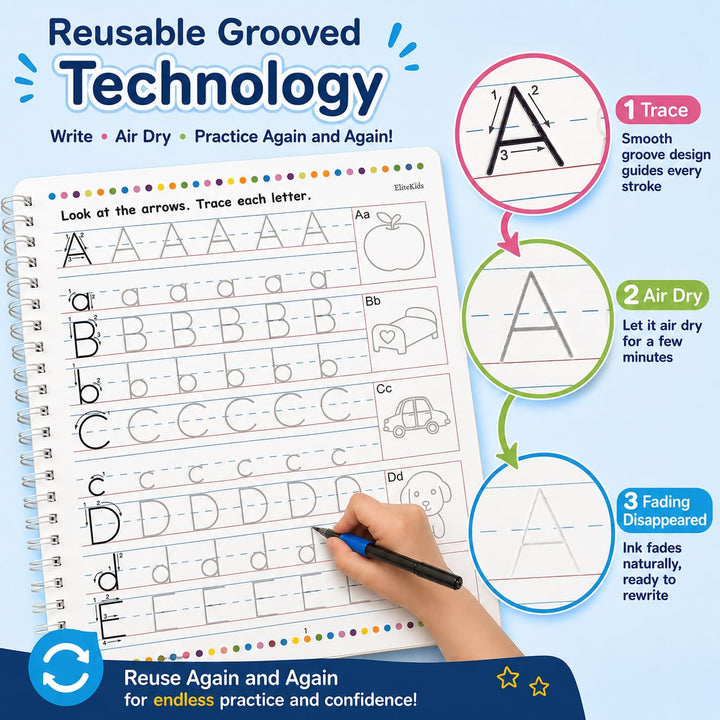 Magic Practice Copybook 6 Workbooks with Disappearing Ink Pens, Reusable Handwriting Practice for Ki