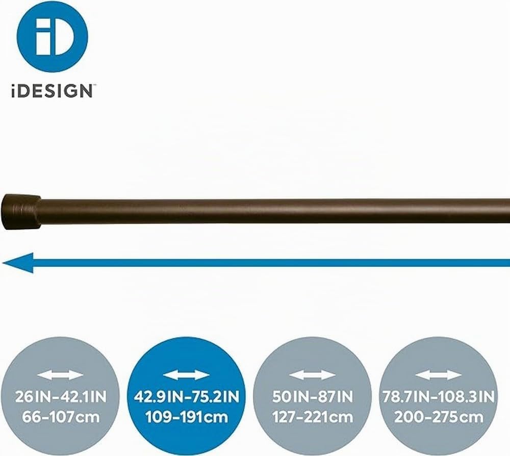 iDesign 78571 Duschvorhangstange (109-191 cm), mittellange Teleskopstange aus Metall, ausziehbare Du