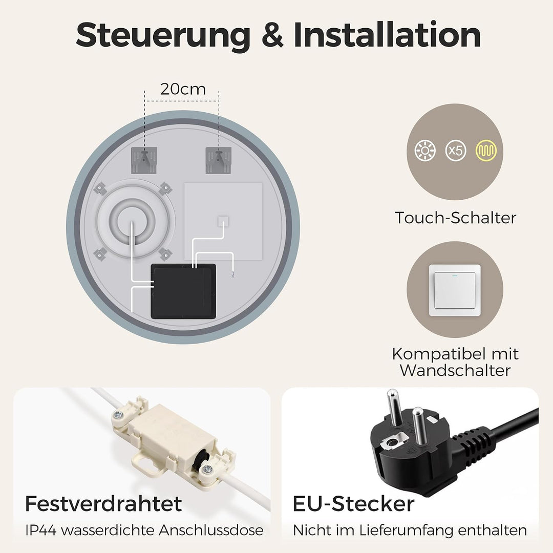 STARLEAD 60cm Rund-LED-Badspiegel-mit-Beleuchtung 60L x 60B cm M3051 Danube Silver (5-fache Lupe), 6