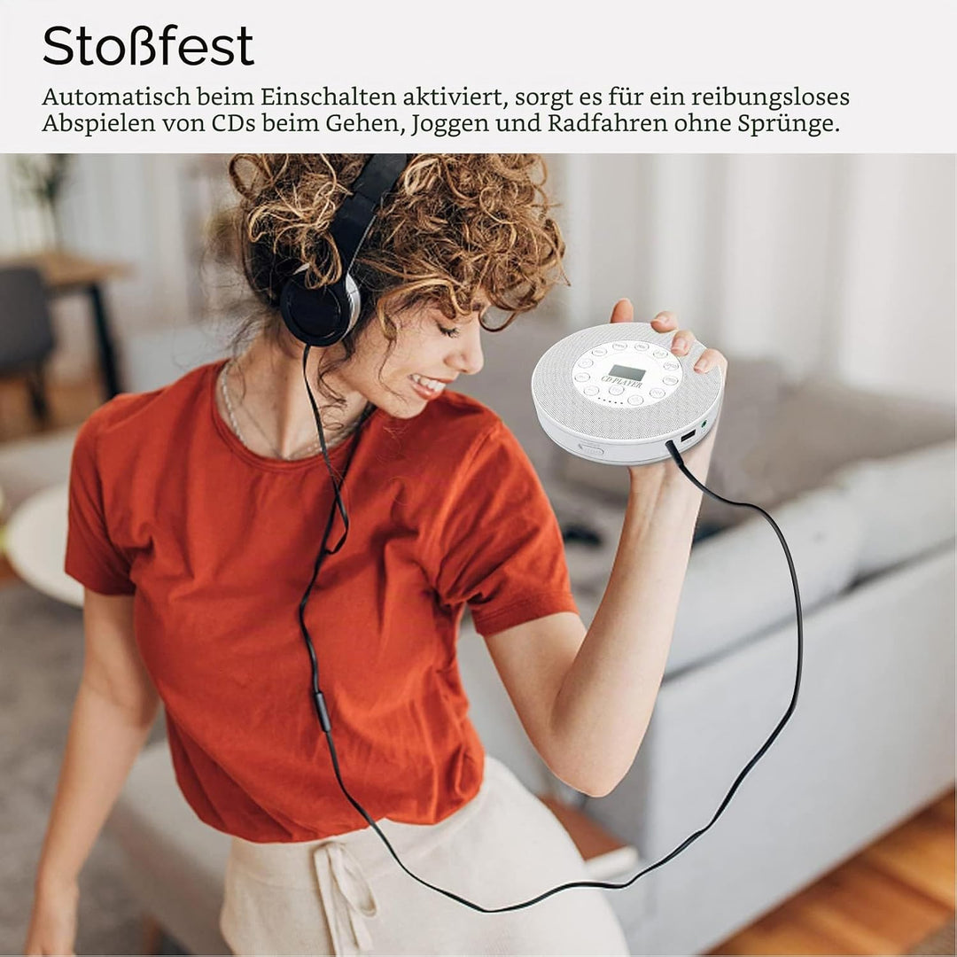 Tragbarer CD-Player mit Lautsprecher, Wiederaufladbarer Anti-Skip-Bluetooth-CD-Player, Integriertes