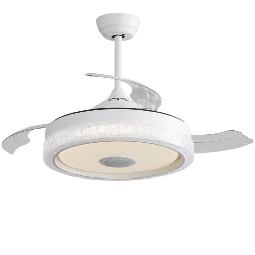 Deckenventilator 42 Zoll Weiss mit RGB LED &amp; Lautsprecher, APP Steuerung