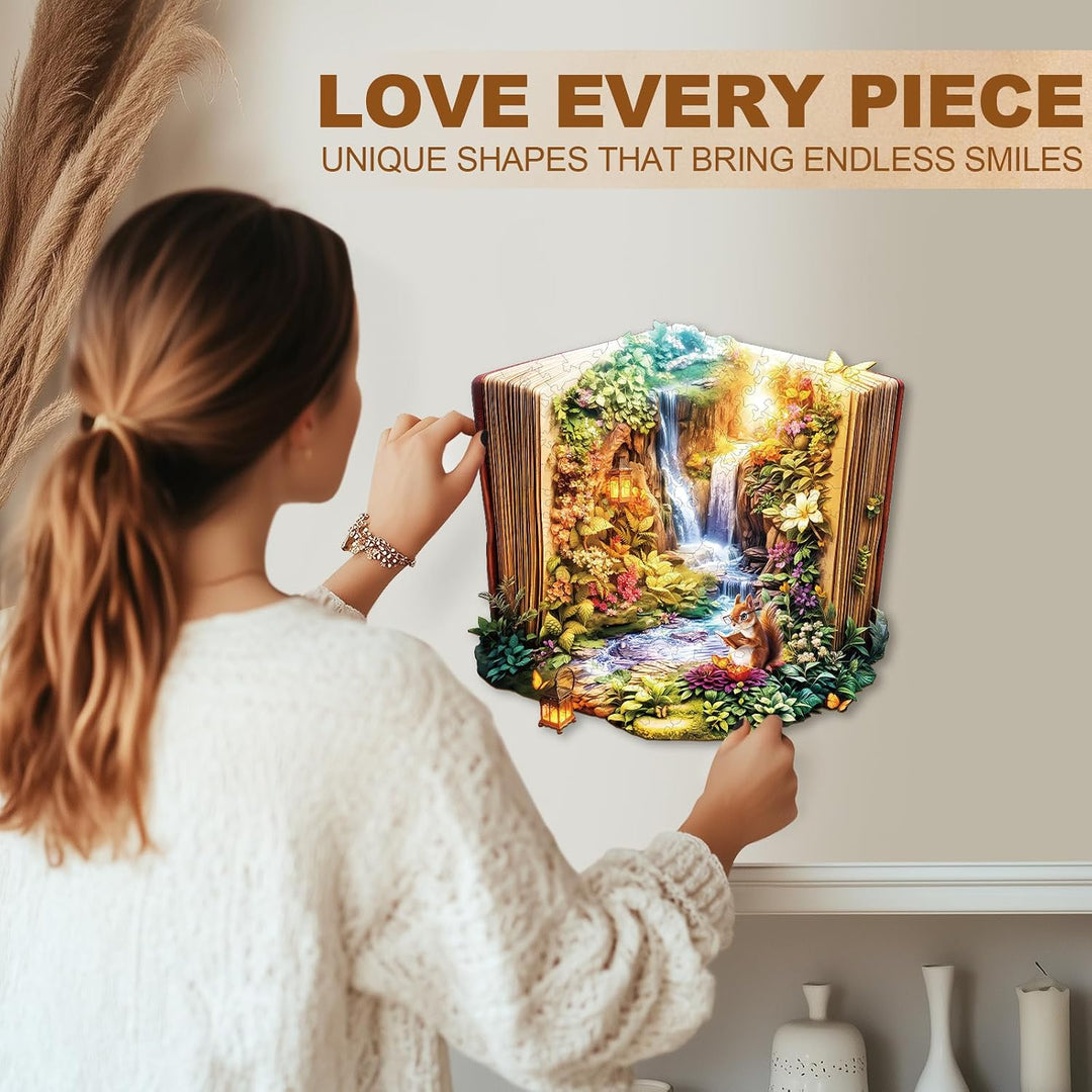 Holzpuzzles für Erwachsene – 34 cm × 33 cm Buchlandschaft Puzzle, Buchlandschaft