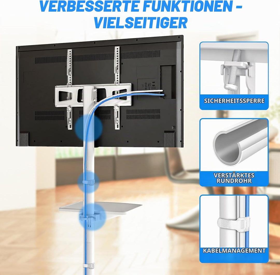 TV Ständer Rollbar Fernsehständer Bodenständer - Rfiver Fernseher ständer Rollwagen mit Rollen Weiss