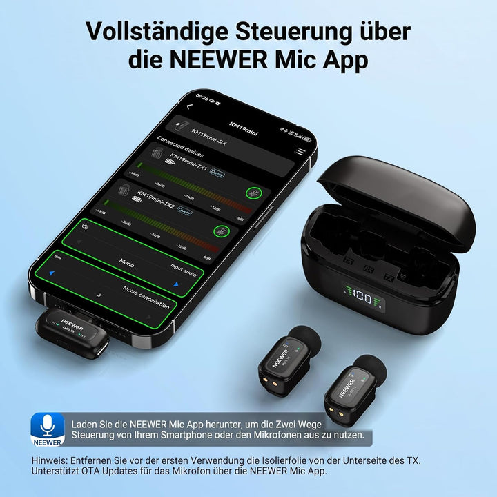NEEWER KM19 Mini Drahtloses Mikrofon kompatibel mit iPhone 17 16 15,Schwarz