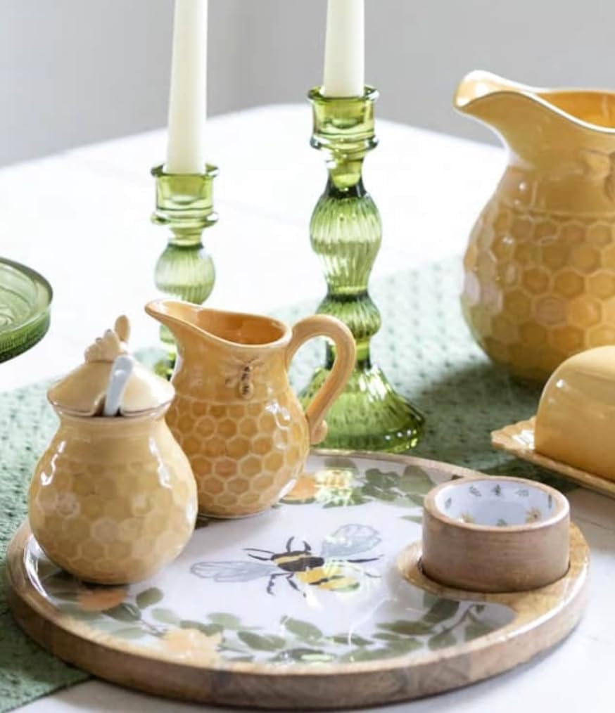 Boston International Geprägte Keramik Creme und Zucker-Set, 2-teilig, Wabenmuster Sahne / Zucker, Sa