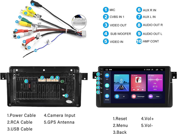 Android Autoradio mit Navi für BMW E46 1998-2005 Camecho 7 Zoll Bildschirm Doppel Din Autoradio Blue