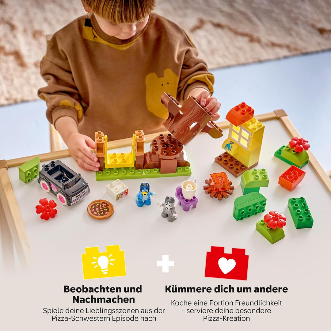 LEGO DUPLO Bluey Pizza-Schwestern mit Muffin und Bluey - Motorikspielzeug für Kleinkinder - Montesso