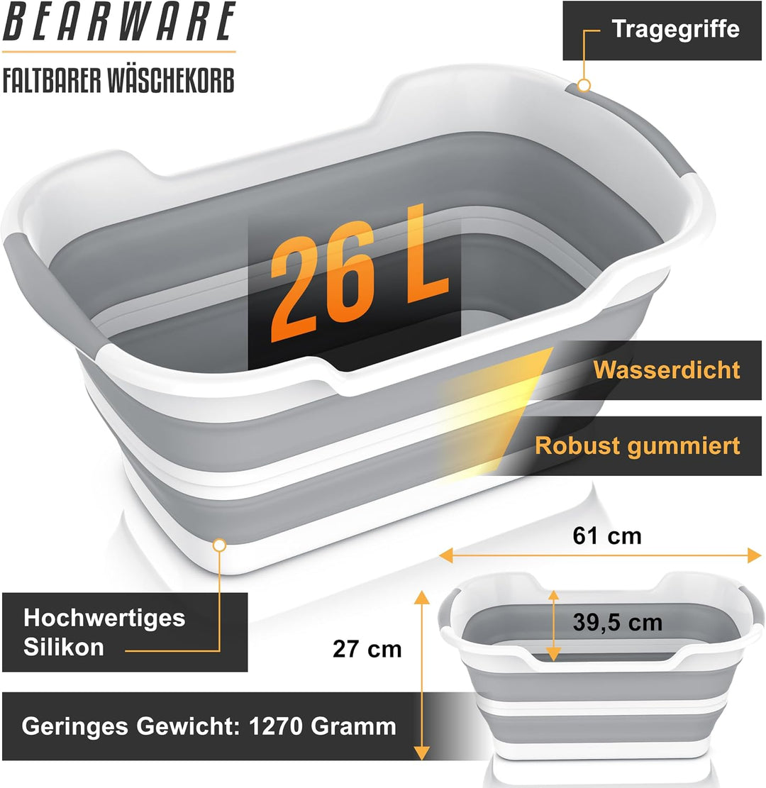 Bearware - Wäschekorb faltbar - 26 Liter - zusammenklappbarer Aufbewahrungskorb - Wanne Aufbewahrung