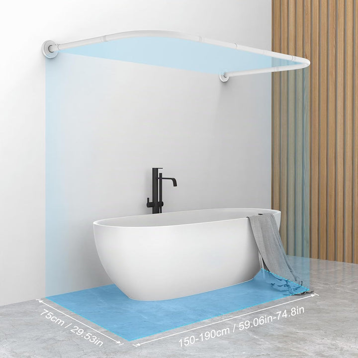 Misounda Duschvorhangstange U/L Form 75×(150-190)×75 cm - Duschstange für Duschvorhang Badewanne Eck