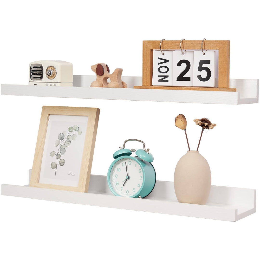 Wandregal Weiss, 40cm 2er-Set Rustikales Wandbilderregal mit Lippe Weiss 40CM(2P), Weiss 40CM(2P)