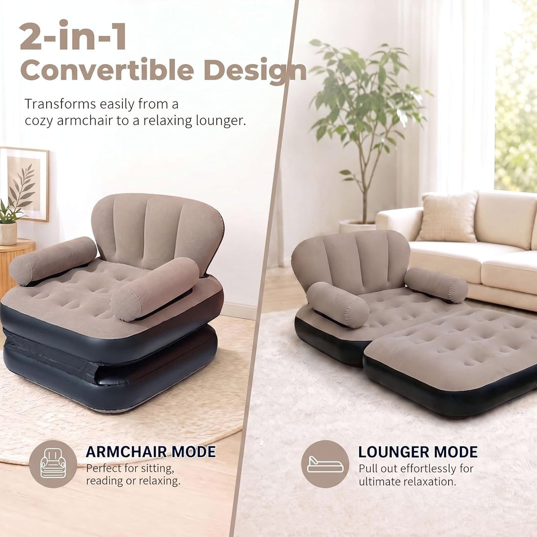 Aufblasbares Sofa Luftsofa mit Kopfteil Beflockt Aufblasbarer Sessel (Kaffeebraun), Kaffeebraun