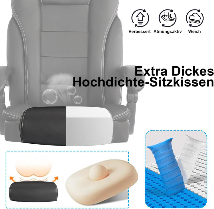 Bosmiller Bürostuhl Chefsessel 210kg, extra breite Sitzfläche mit Fussstütze, Office Chair mit verst