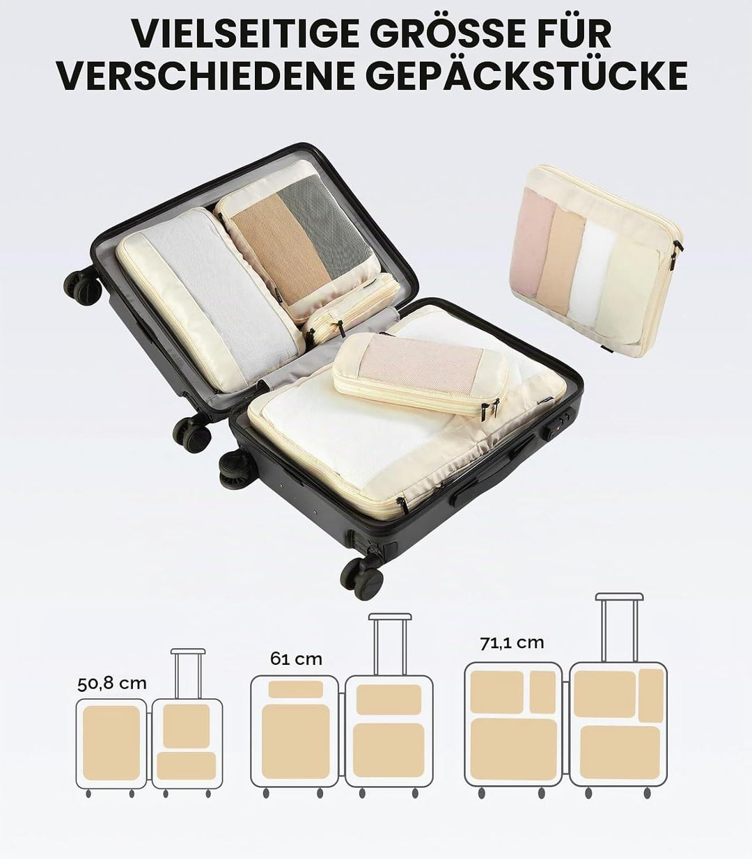 MURISE 6er Set Compression Packing Cubes, Koffer Organizer Packtaschen, Beige