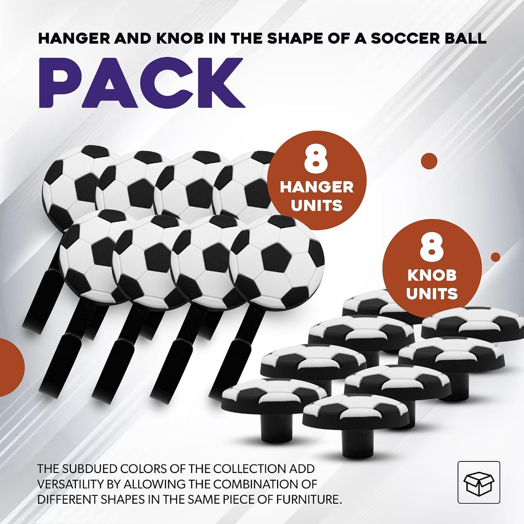 DOJA Barcelona | Möbelknöpfe Kinder + Kinderkleiderbügel | 8 Schrankknöpfe Kinder Fussball und 8 Kin