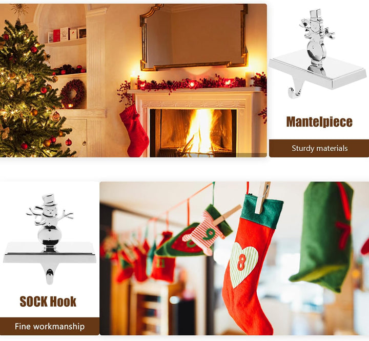 Artibetter Metall-Weihnachtsstrumpfhalter Silberner Schneemann Strumpfaufhänger Kaminsims Haken Ruts