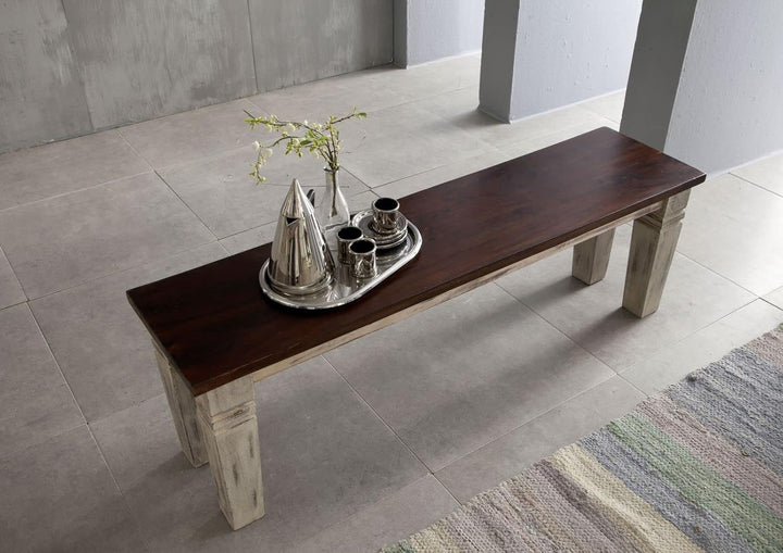 Massivmoebel24.de Kolonial Mango massiv Möbel Massivholz Bank 140x35 Akazie Kolonialstil Massivmöbel