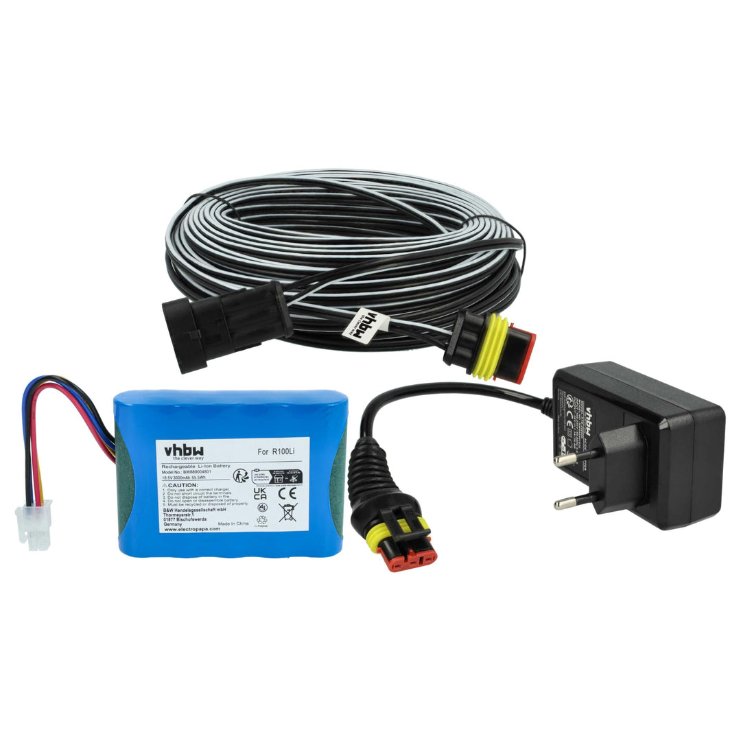 vhbw 1x Netzteil, 1x 3000 mAh Akku, 1x 30 m Niederspannungskabel kompatibel mit Husqvarna Automower