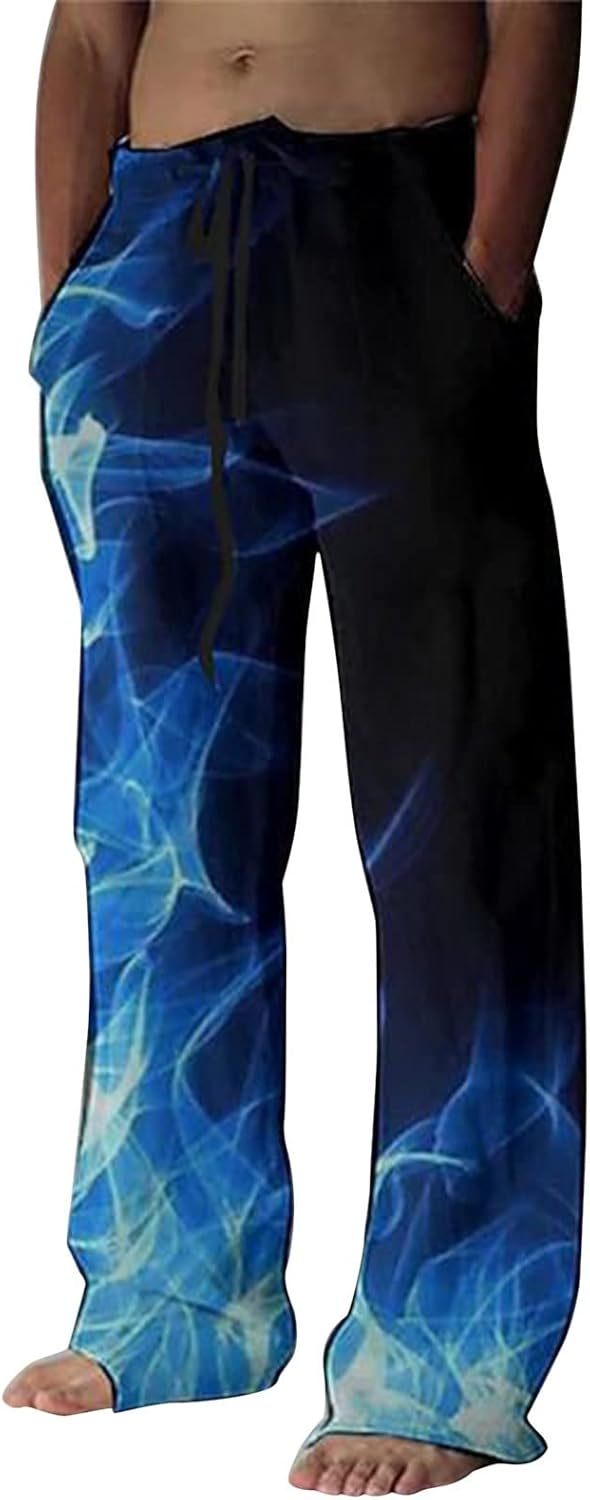 Jogginghose Herren Baggy Baumwolle Herrenmode Casual Druck Leinentasche Schnürhose Freizeithose Ther
