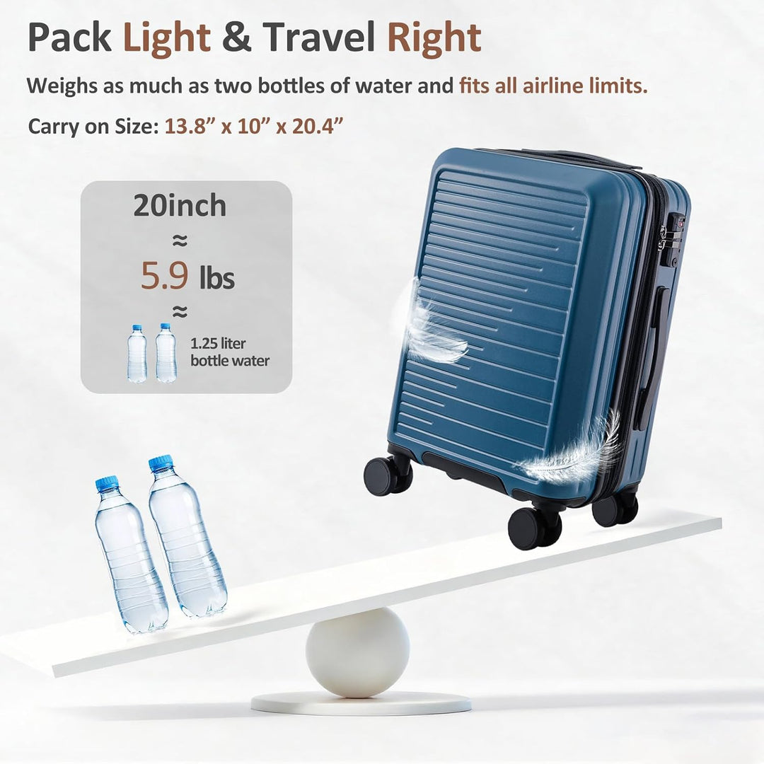 OUZZO Handgepäck Koffer 53cm, PC-Hartschale Trolley Koffer 45L, TSA Schloss Blau S, Blau S