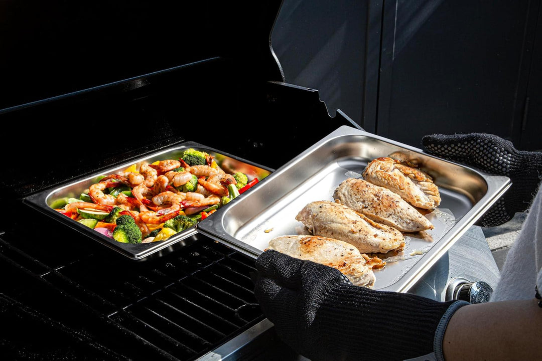 METRO Professional Grillpfanne aus Edelstahl, Gastronorm GN 1/2, 31 × 21 × 4.5 cm, Spülmaschinengeei