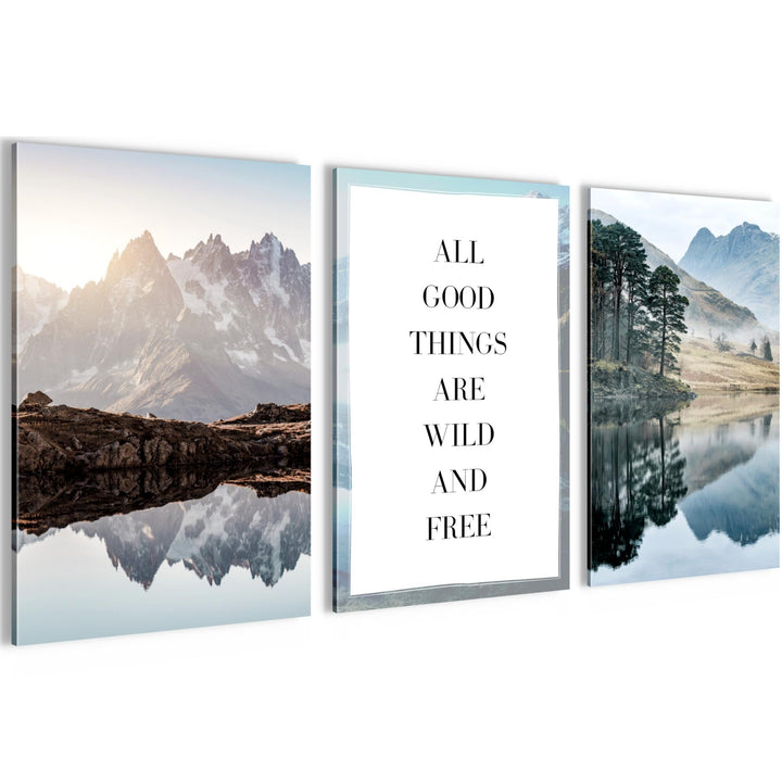 Novart Bilder Set See Berge - Kein Extra Rahmen benötigt - Wandbilder für Wohnzimmer Schlafzimmer -