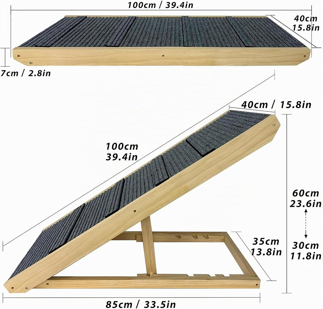 Hunderampe aus Holz, Klappbar Hundetreppe Höhenverstellbar, Hundetreppe für Bett Sofa 60cm Hoch, rut