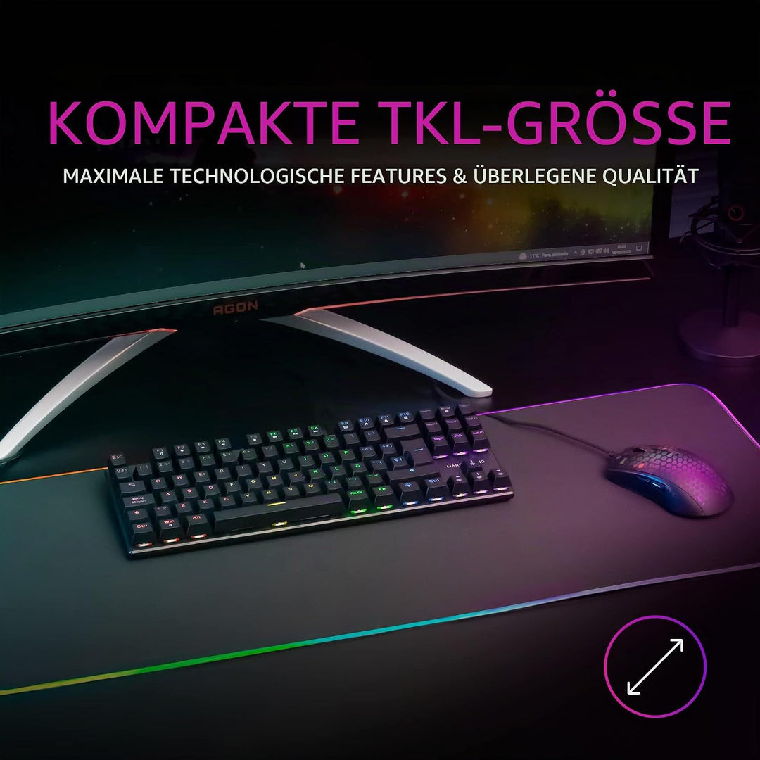 Mars Gaming MK80 Schwarz, Mechanische Gaming Tastatur TKL FRGB, Antighosting, Switch Mechanischer Ro
