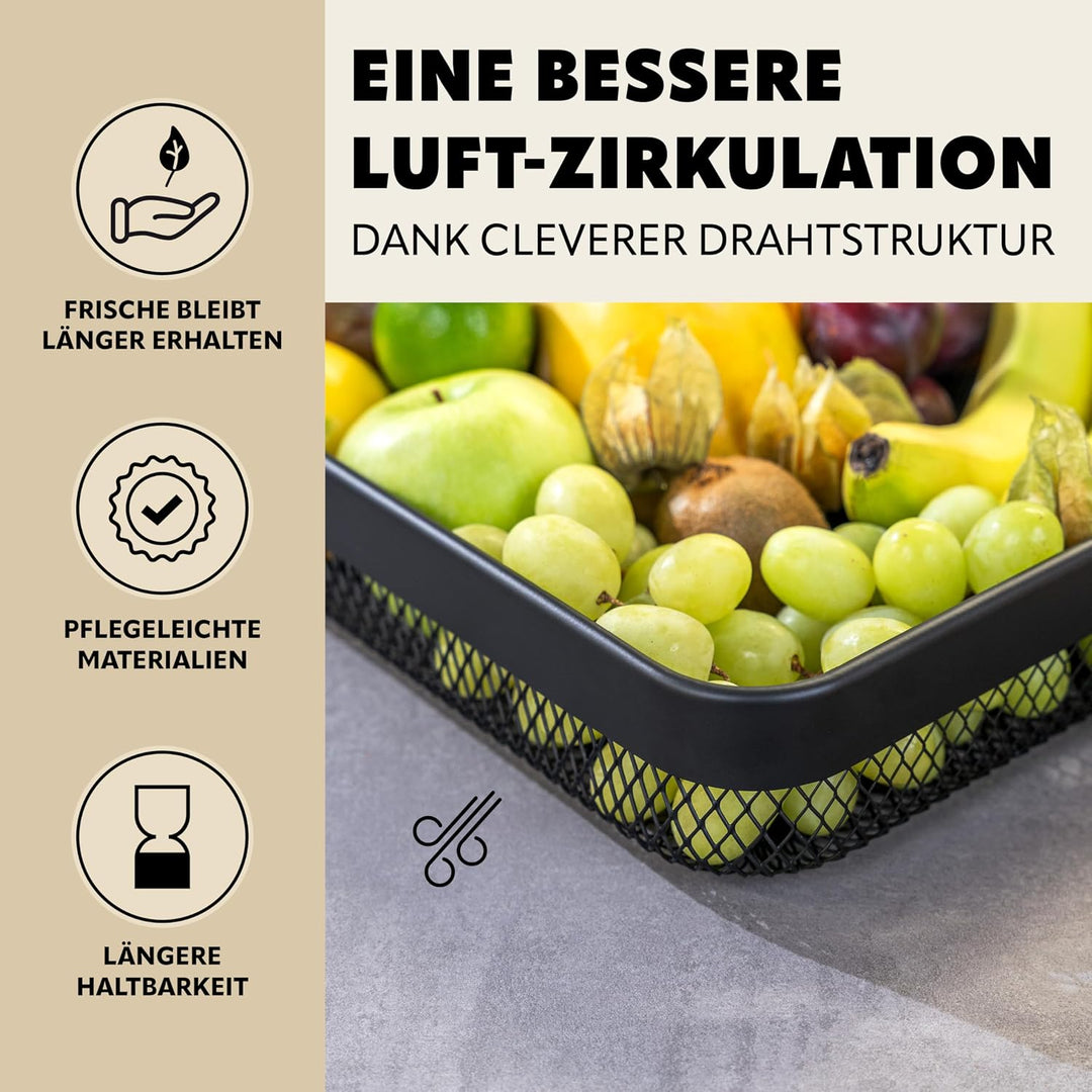 eluno Obstkorb, Brotkorb 2er Set, moderne eckige Obstschalen, Drahtkörbe in zwei Grössen, ideal geei