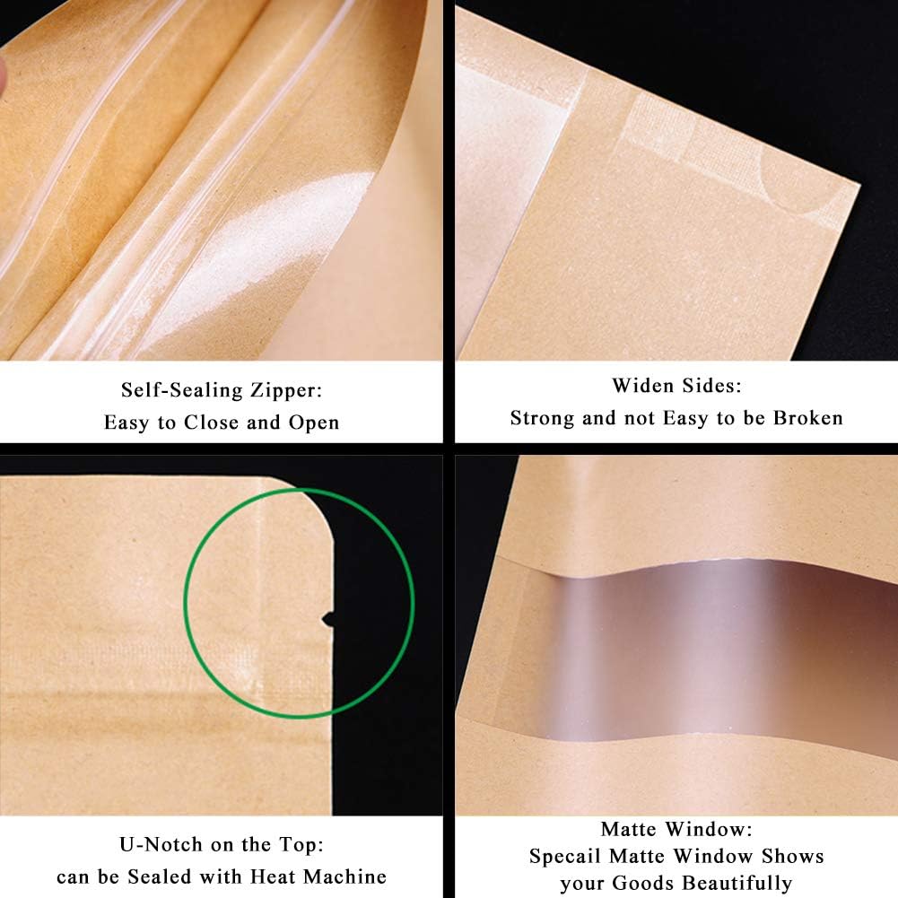 SumDirect 50 STK Kleine Braune Papier Beutel Mit Sichtfenster, Papier Tütchen kraftpapier mit Boden
