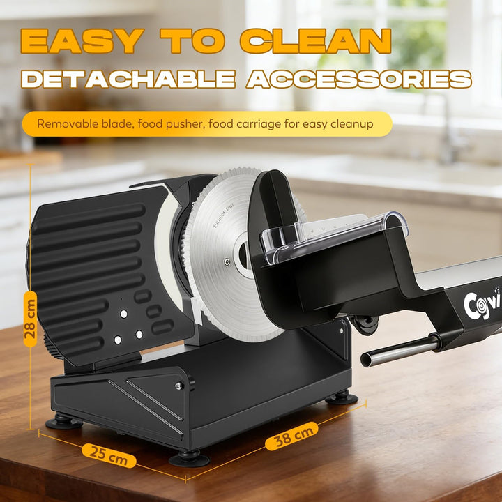 CGOLDENWALL Elektrischer Allesschneider 220W, 0‑20 mm Schnittstärke, 2×19 cm Edelstahlklingen (Gezah