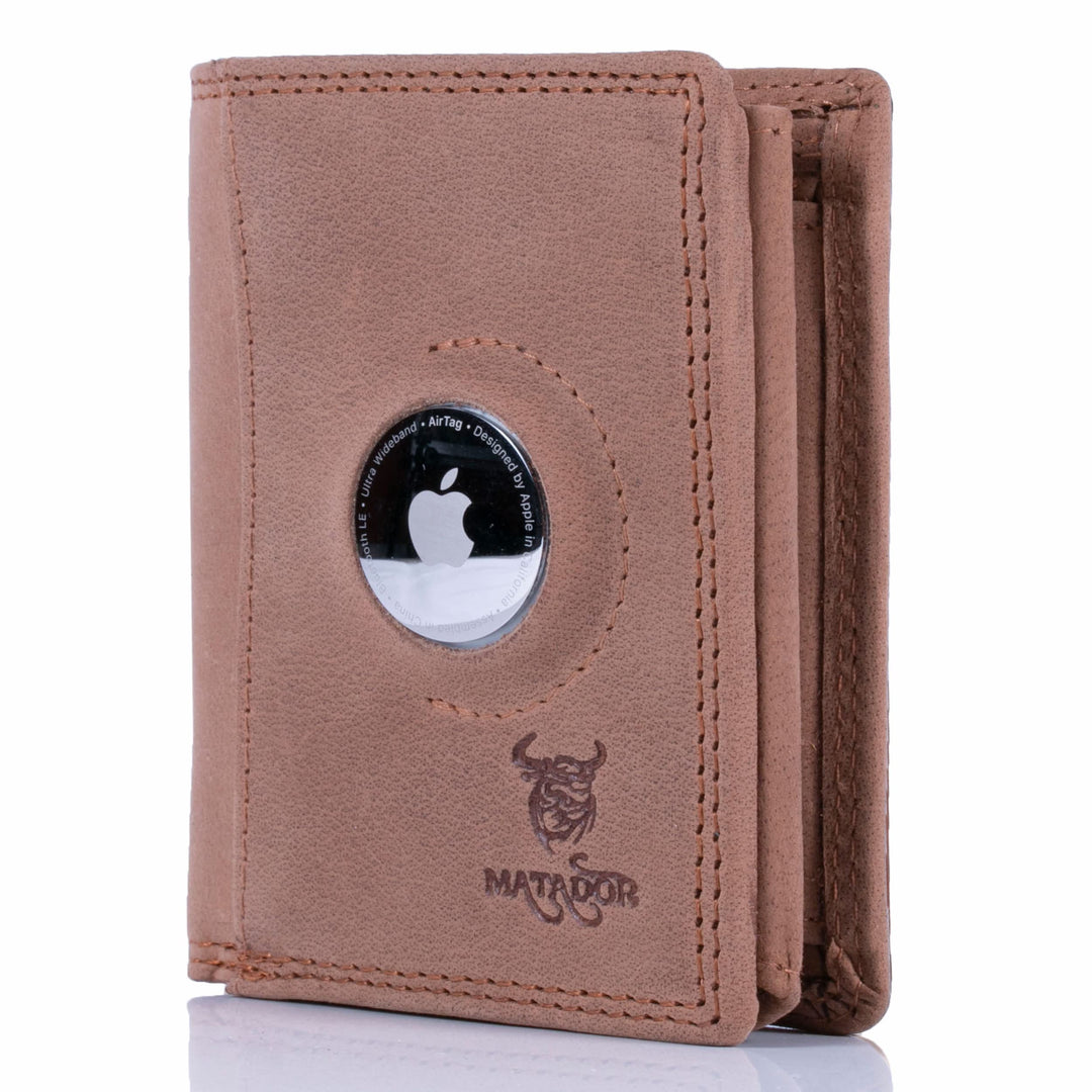 MATADOR Leder Geldbörse Herren mit AirTag Fach┃TüV geprüfter RFID &amp; NFC Schutz┃Kompaktes Slim Wallet