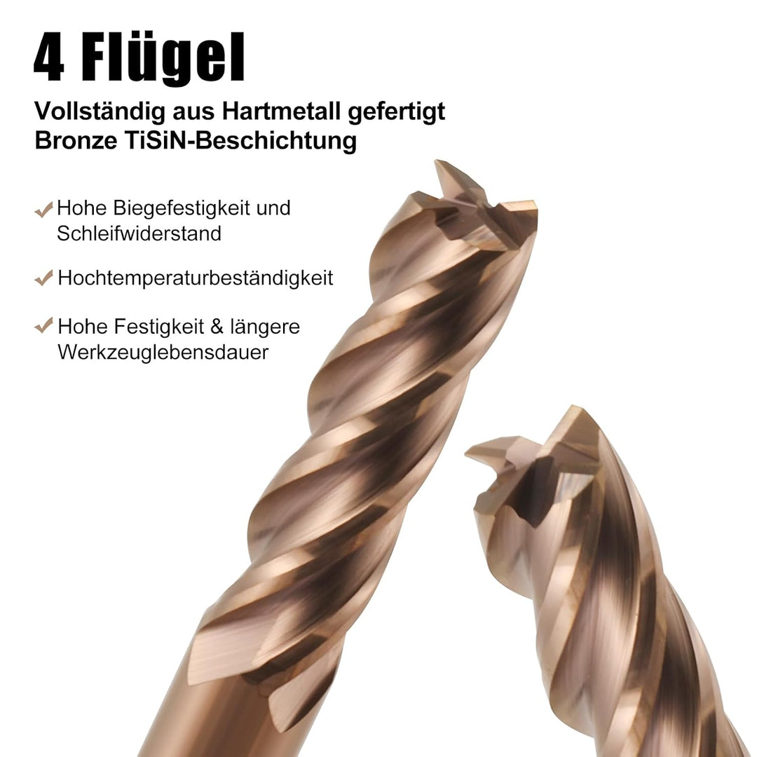 5 Stück VHM Fräser Schaftfräser Hartmetal, AlTiN beschichtet 55 HRC 4 Schneiden, bohren, fräsen, sch