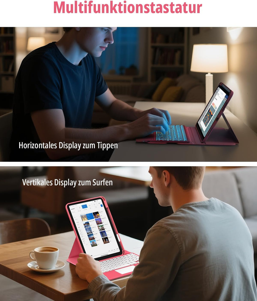 CACOE Drehbare Hülle mit Tastatur für iPad (A16) 11/10 Generation (11/10.9 Zoll) 2025/2022 mit Touch