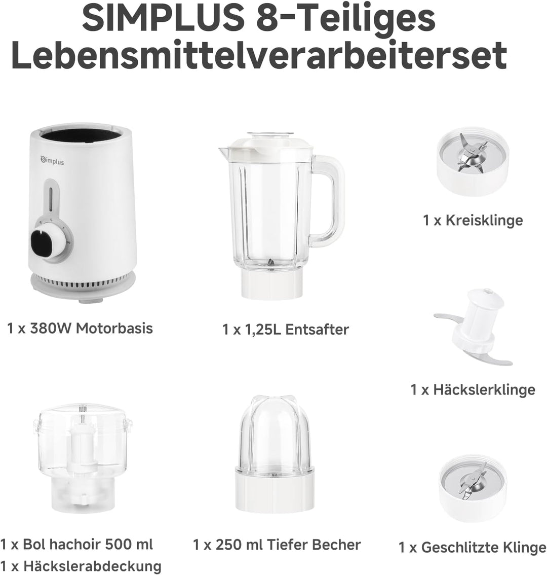 SIMPLUS 3-in-1 Standmixer &amp; Smoothie Maker mit 1,25L Mixbecher, 500ml Fleischwolf &amp; 300ml Mahlbecher
