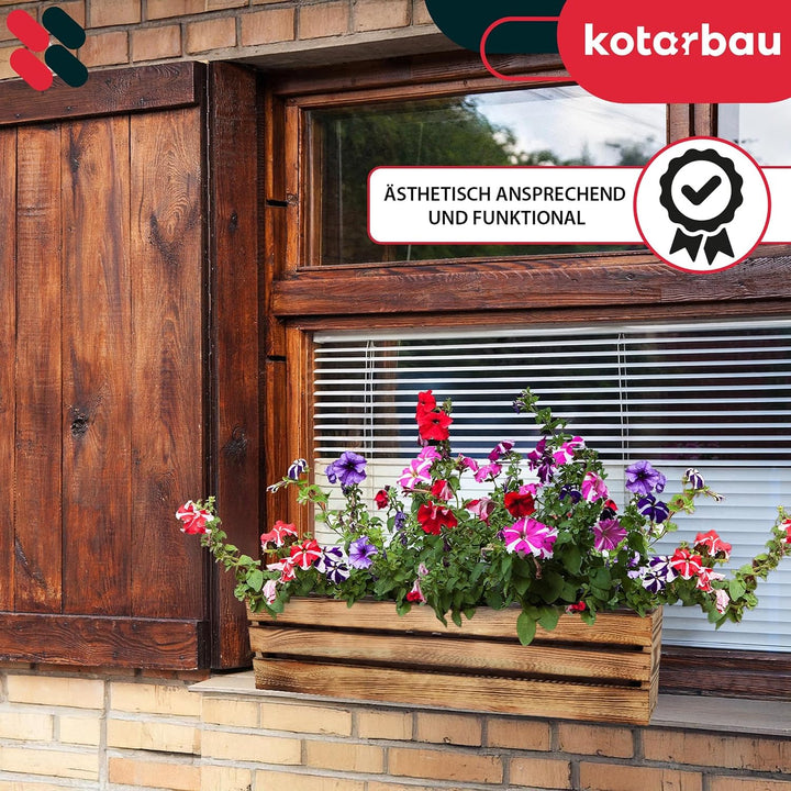 KOTARBAU® Blumenkasten für Balkon, Balkonkasten mit Kunststoffeinsatz 60 x 18 x 15 cm 3er Set Rustik