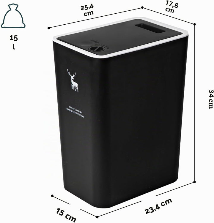XPIY Mülleimer mit Deckel, 2 Stück, 15 Liter Mülleimer mit Druckverschluss, kleiner Mülleimer, Hunde