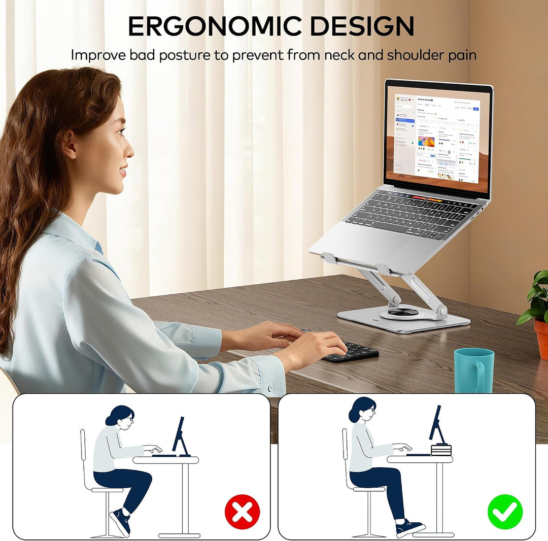 ALS03 Laptop-Ständer, Verstellbarer Computerständer mit 360° drehbarer Basis, ergonomische Laptop-Er