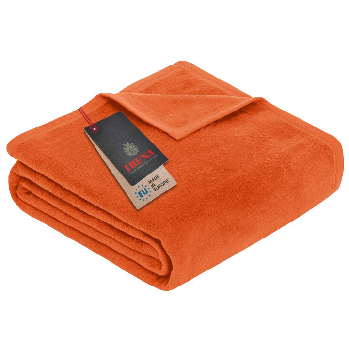 Ibena Porto xl Decke 180x220 cm – Baumwollmischung weich, warm &amp; waschbar, Tagesdecke orange einfarb